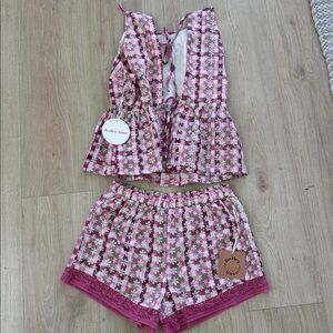 NWT Bailey Rose Floral Gingham Embroidered Shorts & Top Set